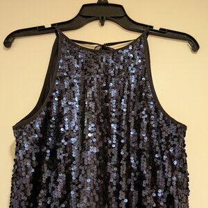 Navy blue sequins mini halter dress / tunic, NWOT, Size Small